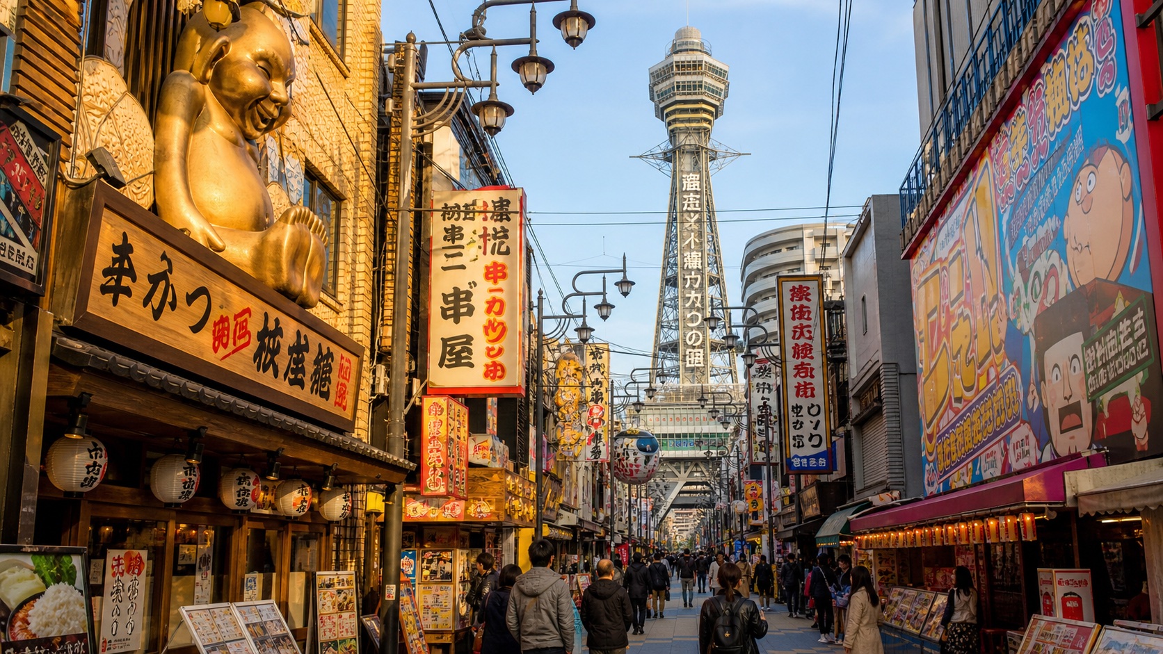 大阪・新世界と通天閣の街並み
